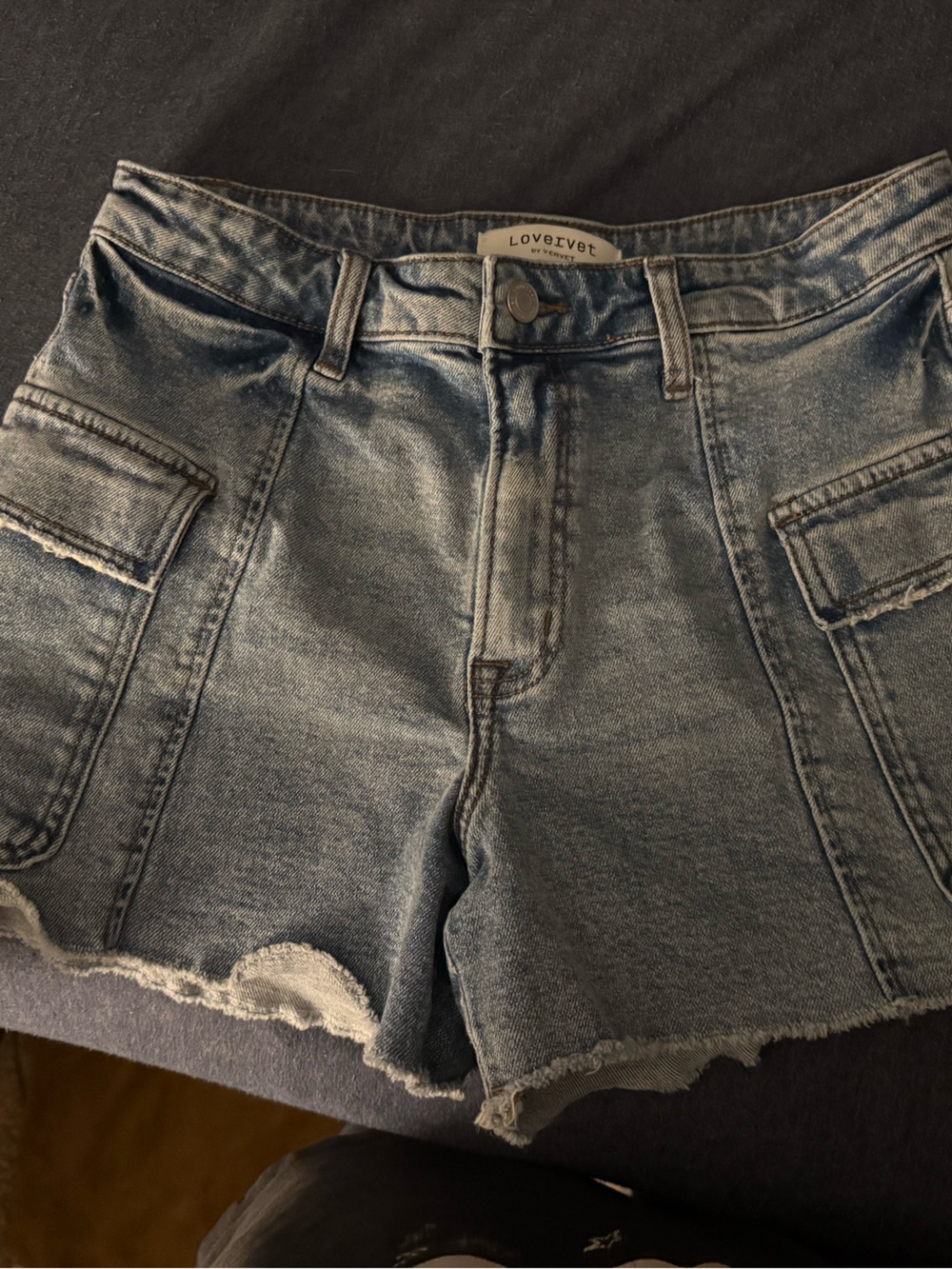 VERVET BY FLYING MONKEY Light Blue Denim Cargo Cutoff Shorts